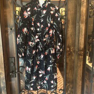 Rebecca Taylor Black Floral button down Dress Size 0